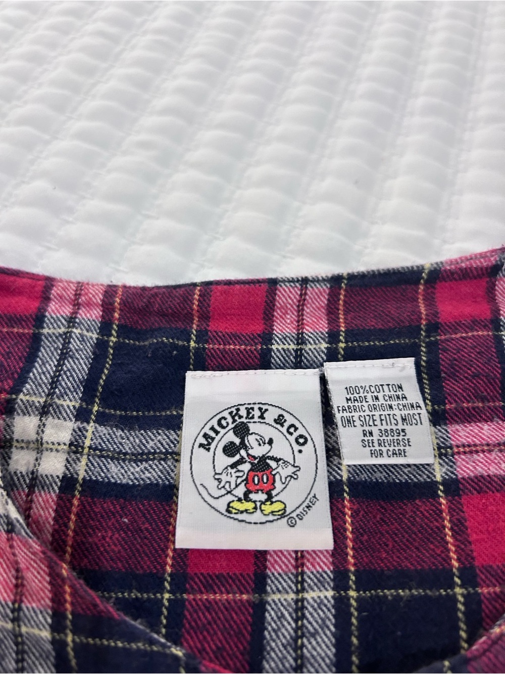 Disney Red & Black Plaid Night Shirt Embroidered Mickey Mouse 100% Cotton OS - Picture 4 of 5